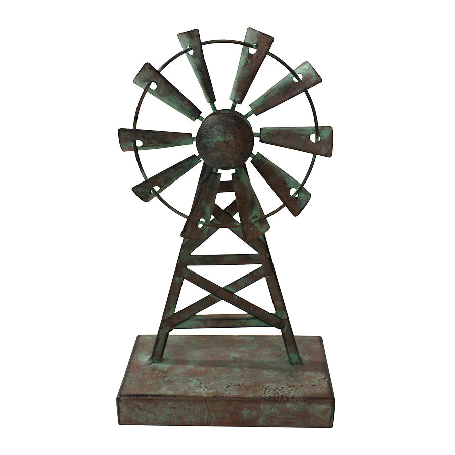 Decorative Galvanised Windmill Ornament on Base 14.5x11.5x26cm