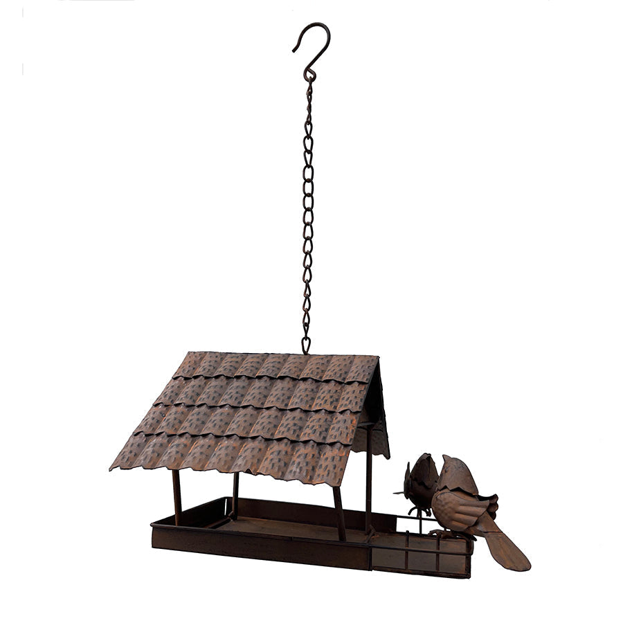 Rust Hanging Birdhouse w/2 Birds 29x29x42-70cm