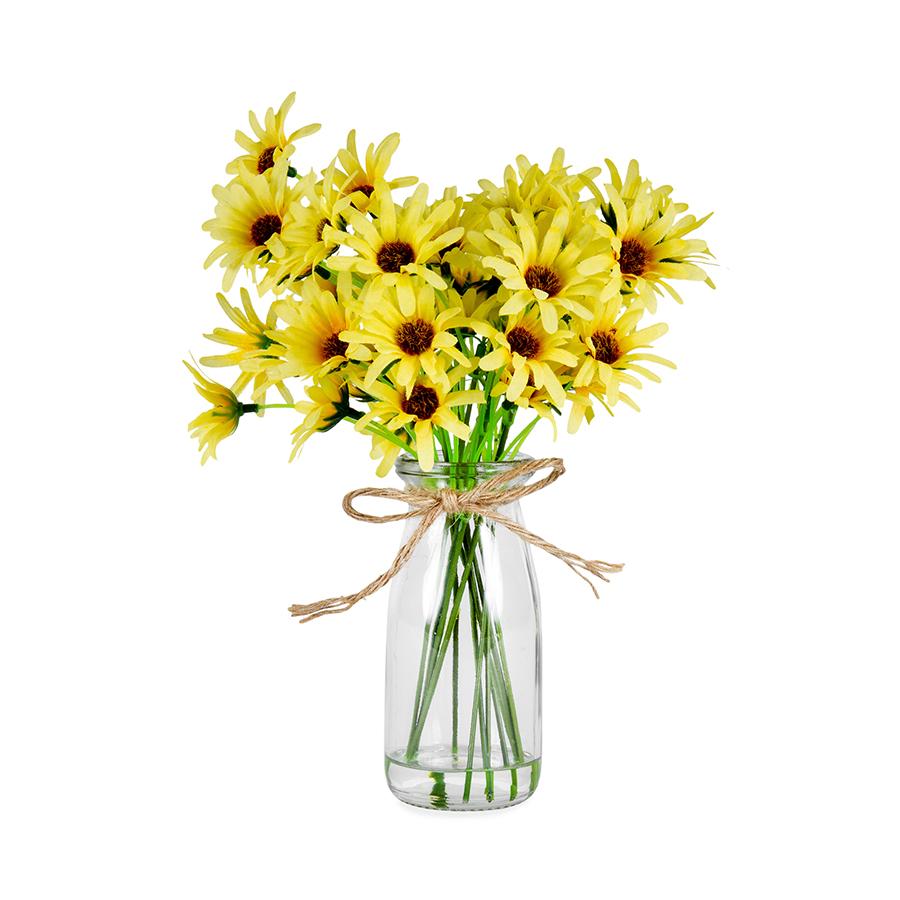 Artificial Yellow Chrysanthemum Glass Vase NEW Plants & Pots