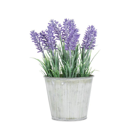 Artificial Lavender in Distressed Tin Pot NEW Plants & Pots