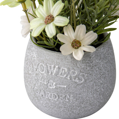 Artificial Lavender & Daisy Bunch in Grey Pot 16x16x22cm