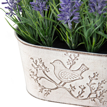 Artificial Lavender Plant in Oval Pot w/Bird 22x12x18cm