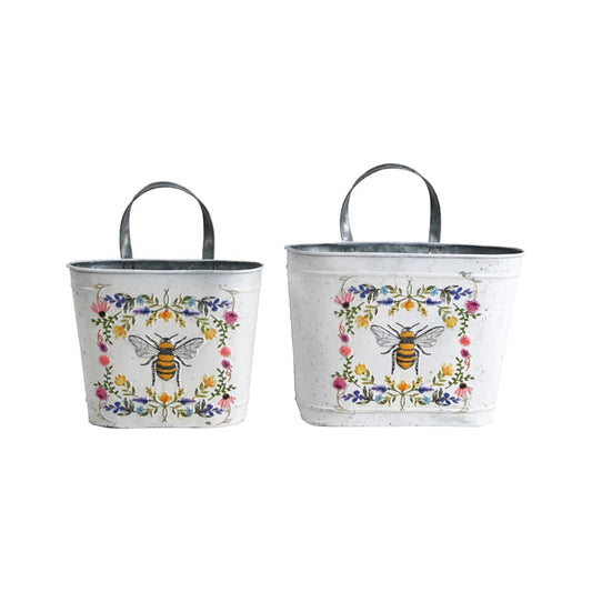 Queen Bee Oval Pot Planter Buckets - Set of 2