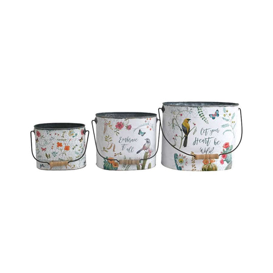 Birds & Butterflies Pot Planter Buckets - Set of 3