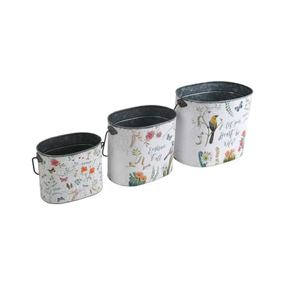 Birds & Butterflies Pot Planter Buckets - Set of 3