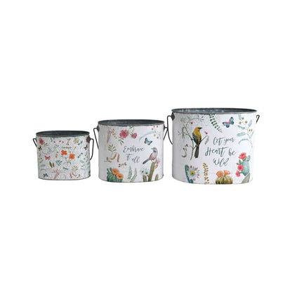 Birds & Butterflies Pot Planter Buckets - Set of 3