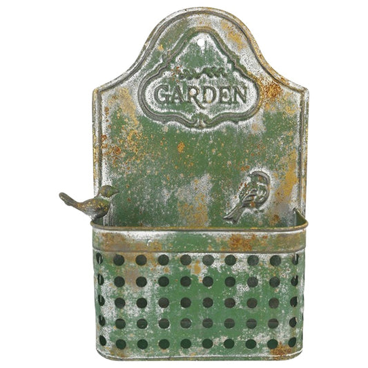 Vintage Green Wall Planter w/ Embossed Garden 29x13x45cm