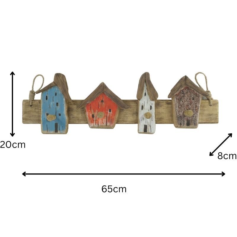 Handcrafted Beach Houses 4-Hook Wall Hanging 65x8x20cm