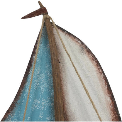 Handcrafted Sailboat w/Blue + Whitewash 26x6.5x35cm