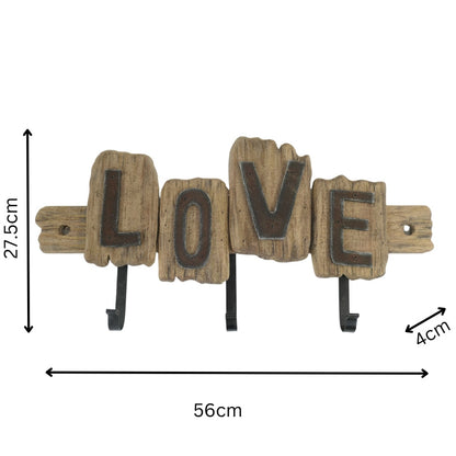 Handcrafted 'Love' 3-Hook Wall Hanging 56x4x27.5cm