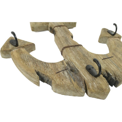 Handcrafted Wooden Anchor Wall Hanging w/3 Hooks 39.5x6.5x63cm