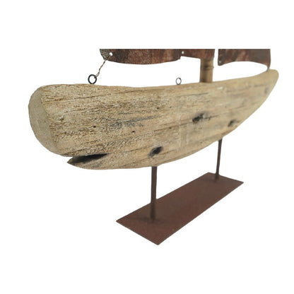 Handcrafted Timber + Rust Metal Sailboat 47x8.5x70cm