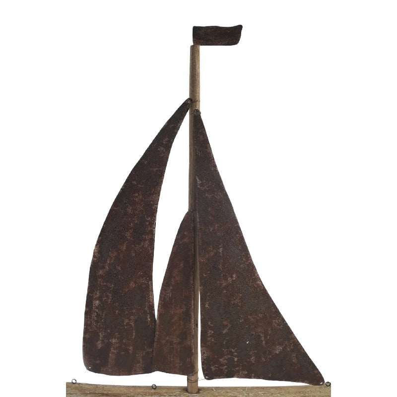 Handcrafted Timber + Rust Metal Sailboat 47x8.5x70cm