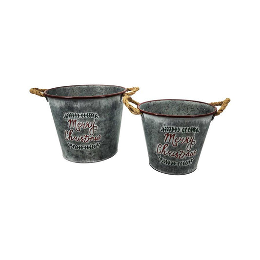 Set/2 Nested XL Merry Xmas Buckets/Tree-Holders