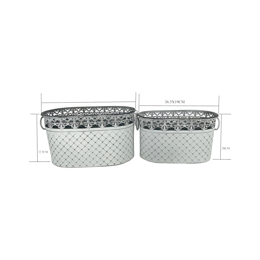 Set/2 Nested French Country Oval Potplanter / Storage 40x23.5x22/34x19x20cm