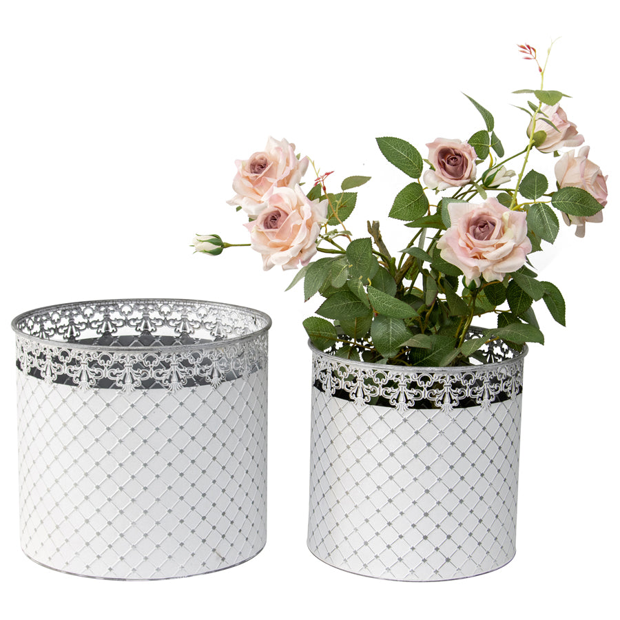 Set/2 Nested French Country Round Planter / Storage 32x28/27x26cm