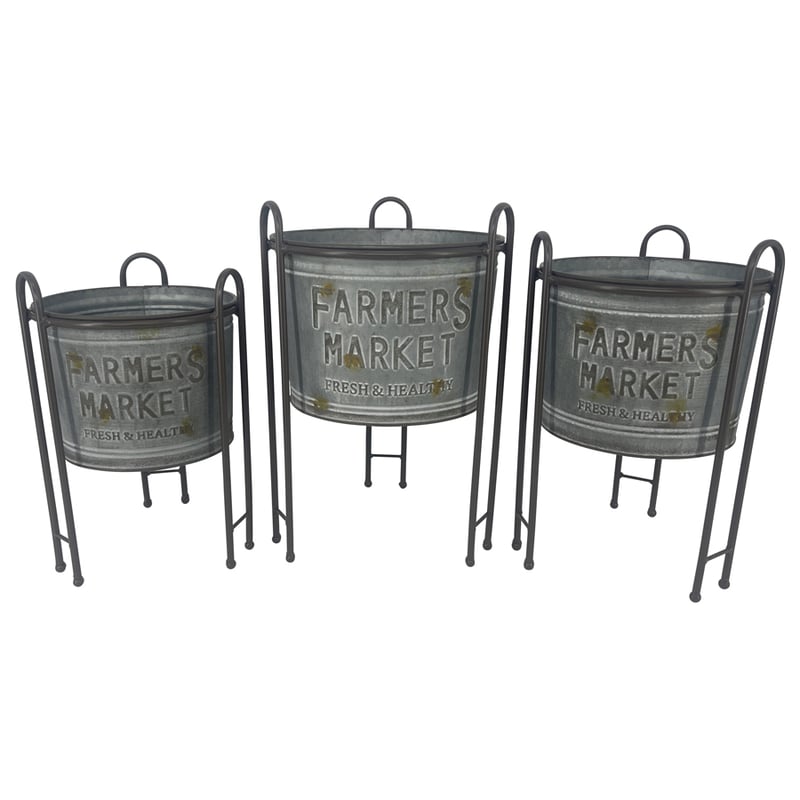 Set/3 Nested Farmers Market Planters on Stands 23x16x34/21x15x31/20x14x28cm