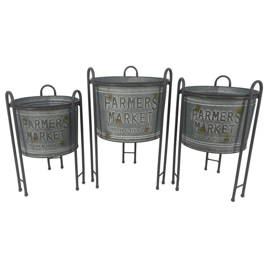 Set/3 Nested Farmers Market Planters on Stands 23x16x34/21x15x31/20x14x28cm