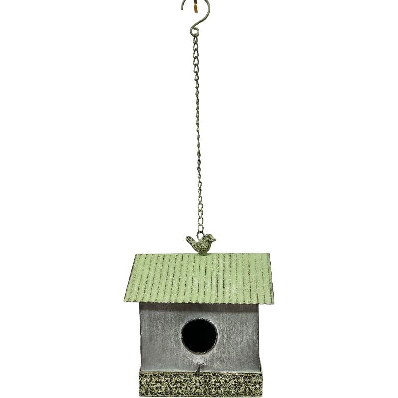 Galvanised + Green Detail Hanging Birdhouse 21.5x14x21.-62cm