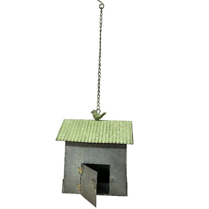 Galvanised + Green Detail Hanging Birdhouse 21.5x14x21.-62cm