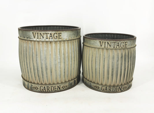 Set/2 Nested 'Vintage Garden' Planters/Bins 30x28.5/24x24cm