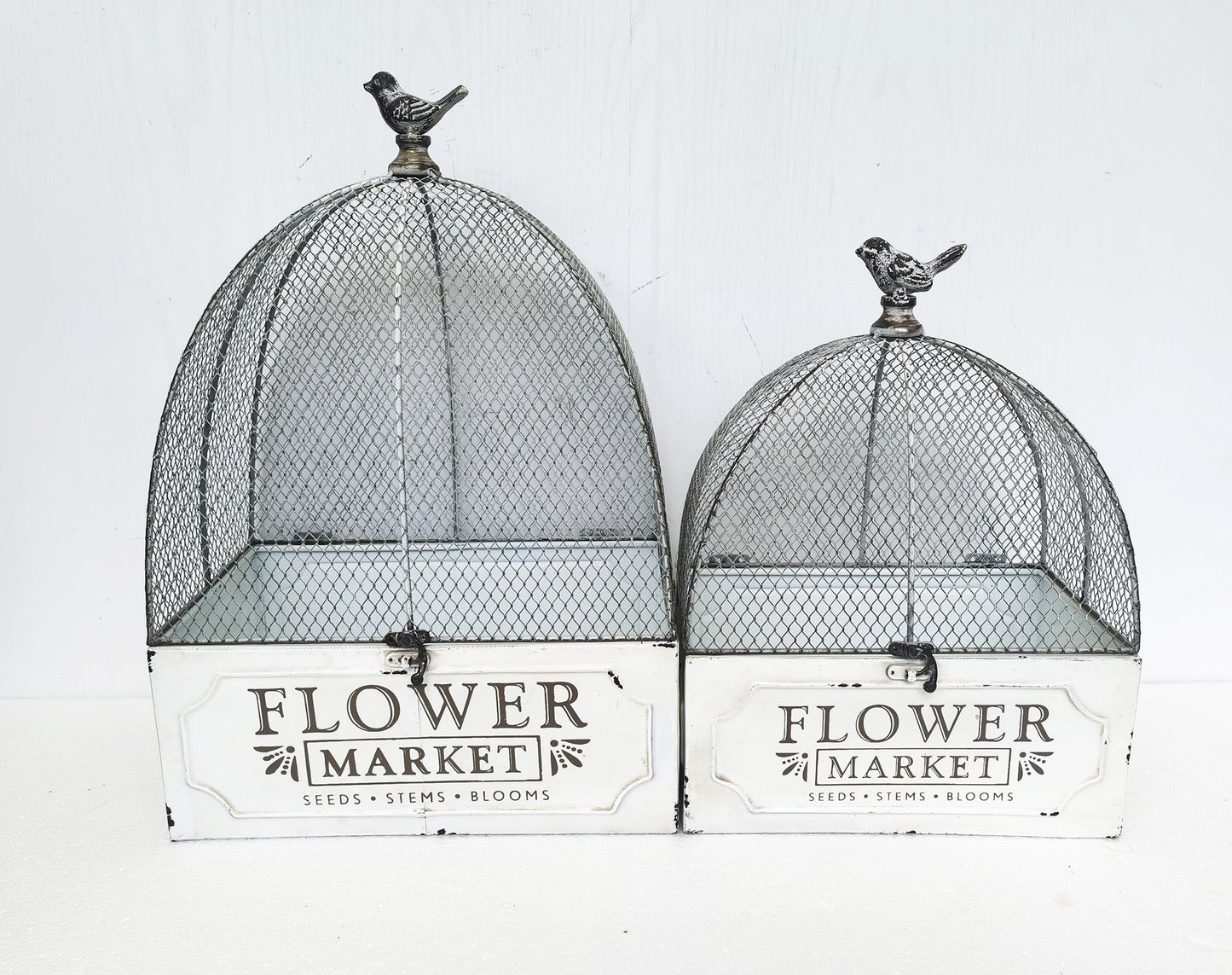 Set/2 Nested 'Flower Market' Cloche Cages 32x21x46/27x17x36cm