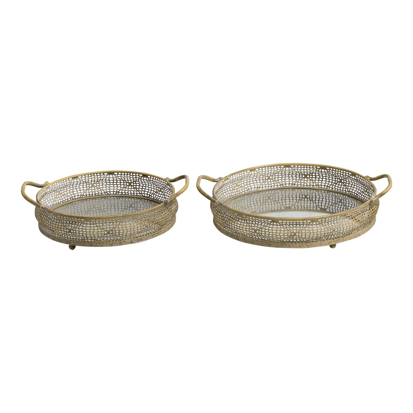 Set/2 Nested Lustre Hive Mirrored Trays 41x35x10.5/36x30x10.5cm