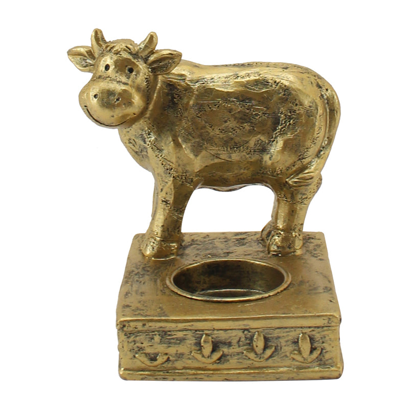 Antique Gold Cow Tealight Candle Holder 11x10x11.5cm