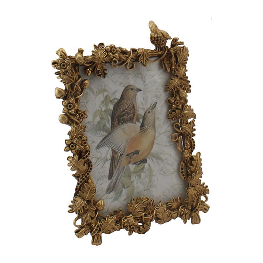 Antique Gold Photoframe w/Perched Bird 12x2x17cm