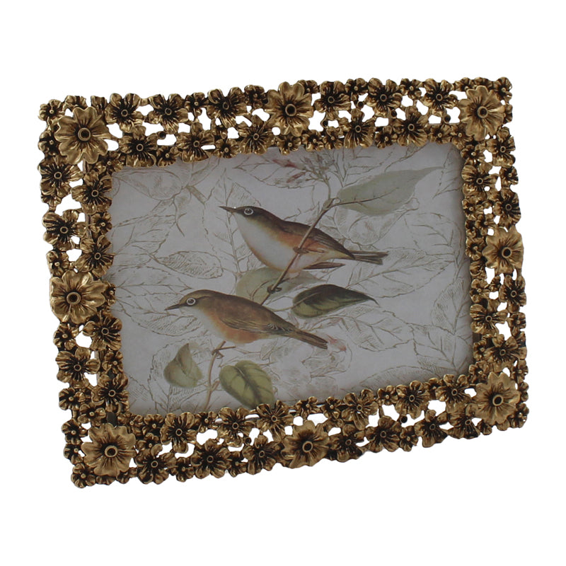 Antique Gold Metal Photoframe w/Flowers 18x1.5x14.5cm