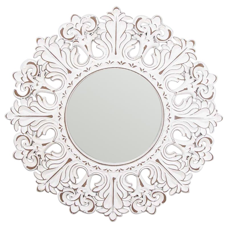 80cm Hamptons Ornate Carve Round Wall Mirror 80x20.5cm