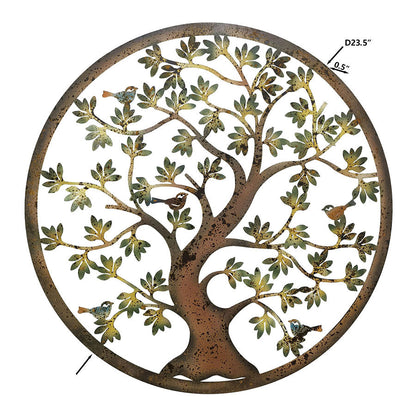 Laser-cut Colourful Round Tree-of-Life w/3 Birds Wall Art 60x1.3cm