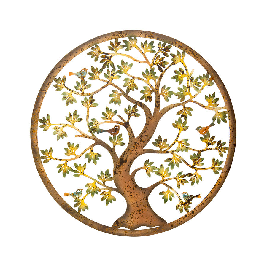 Laser-cut Colourful Round Tree-of-Life w/3 Birds Wall Art 60x1.3cm