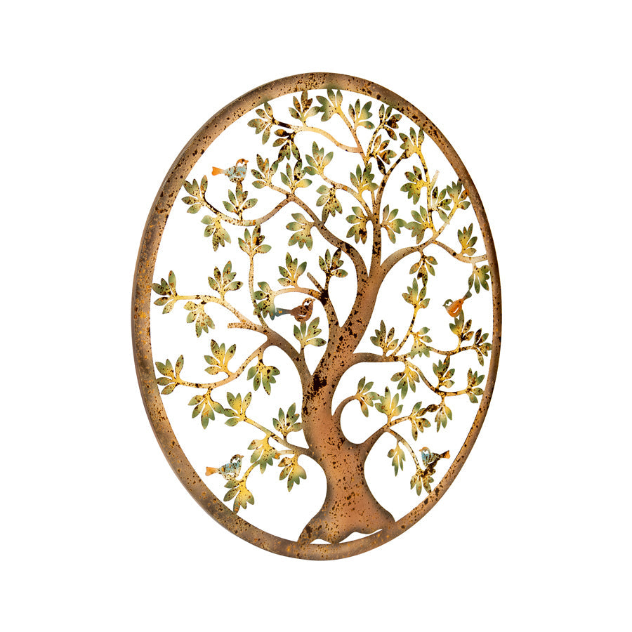 Laser-cut Colourful Round Tree-of-Life w/3 Birds Wall Art 60x1.3cm