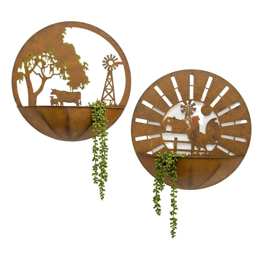 Set/2 Asst Farm Scene Wall Planters 39.5x10x39.5cm