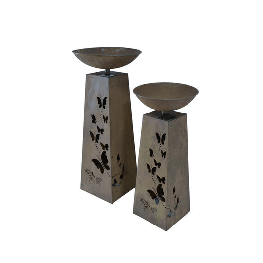 Set/2 Nested Butterfly Pillar Planters w/Solar LED lights 36x36x82/30x30x68cm