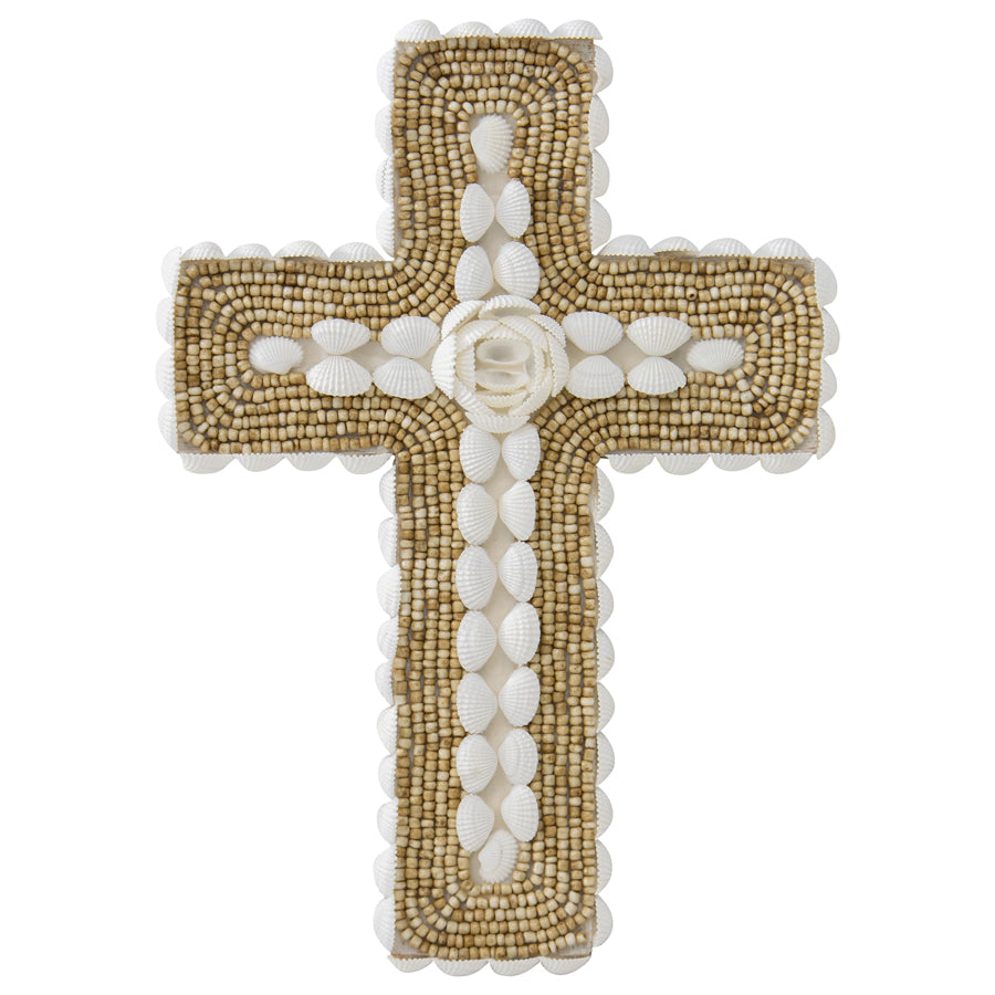 Handmade Shell & Narrow Weave Xmas Cross Wall Art