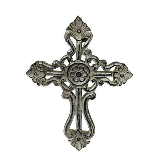 Handmade Ornate Scroll Design Wall Cross - Taupe