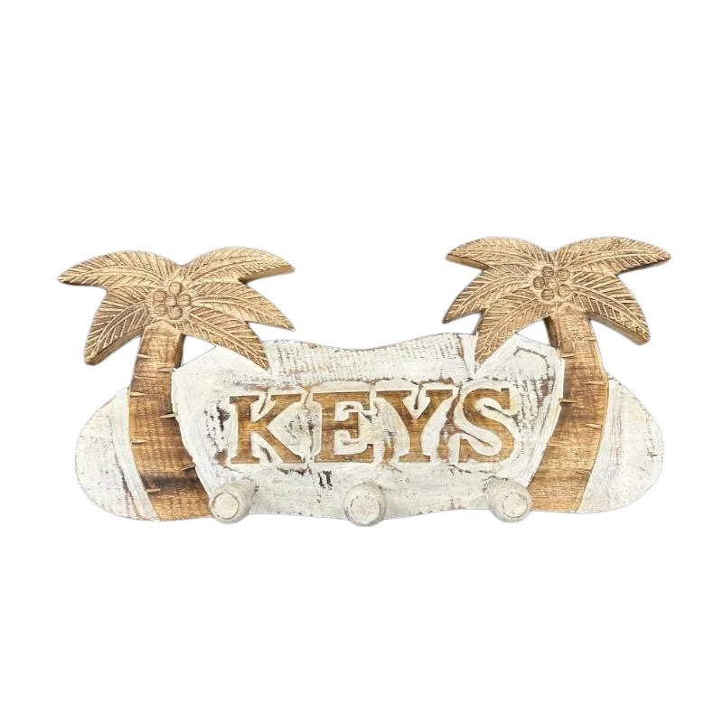 Handcrafted Wall Key Holder w/palm trees 40x6x18cm