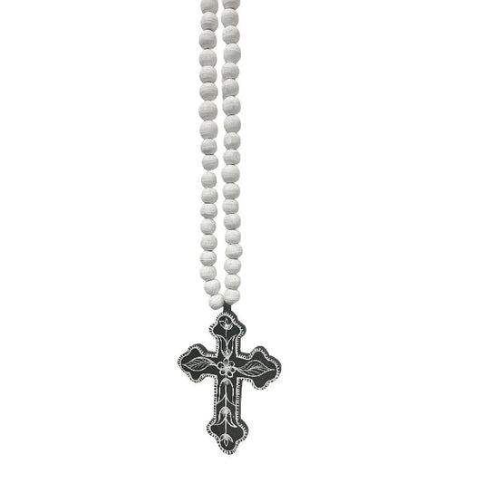 Handcrafted Cross with Beaded 'Necklace' 13x2x65cm