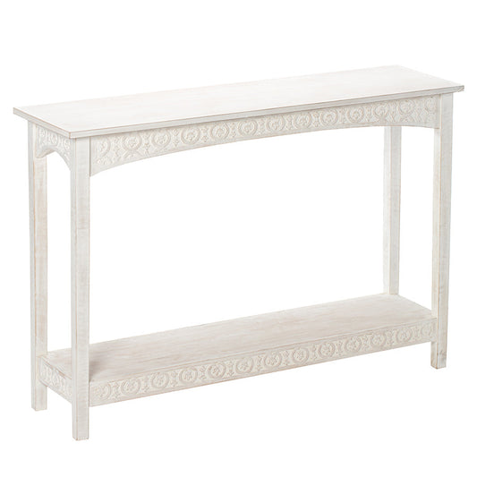 Hamptons Carved Console Table w/Shelf 112x30x77cm