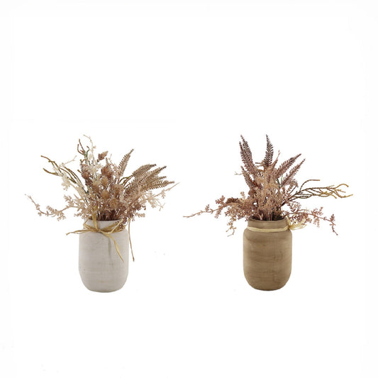 Set/2 Asst Mixed Dried Flowers in Ceramic Jar 17x28cm