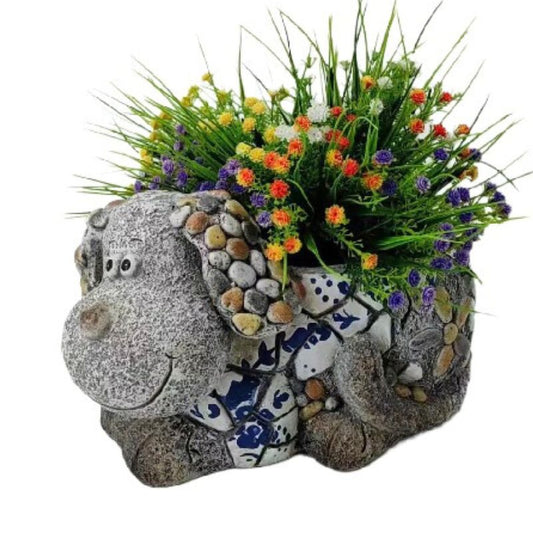 Blue + White Style Dog Planter w/Hole + Plug 31x19x18cm