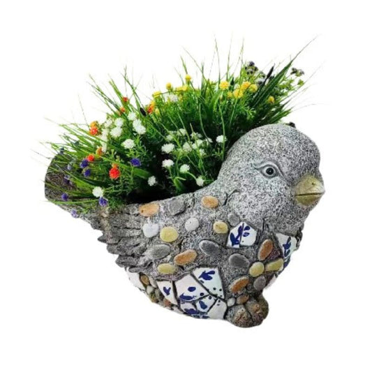 Blue + White Style Bird Planter w/Hole + Plug 31.5x21x20.5cm