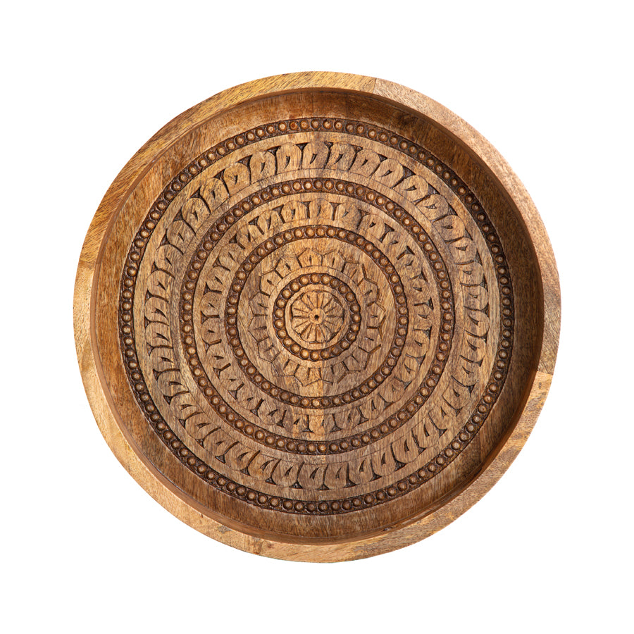 Carved Mango Wood Round Mandala Tray 40x5cm