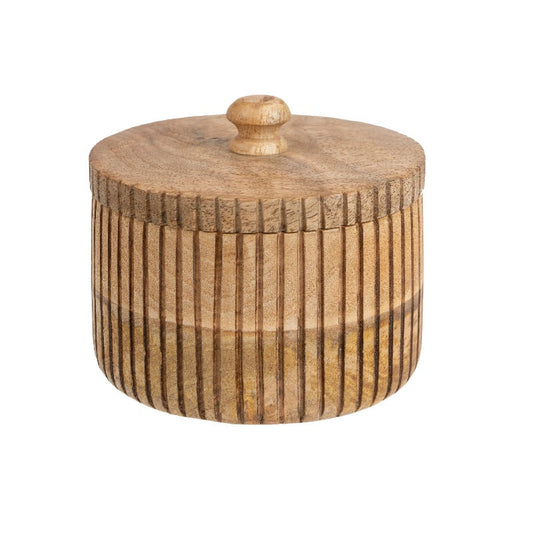 Handcrafted Round Box w/Linear Carving 12x12x10cm