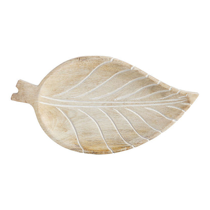 Hand-Carved Mango Wood Leaf-Shape Tray 30x17.5x2.5cm