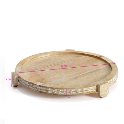 Handcrafted Mango Wood Round Footed Cake Stand 30x3.5cm