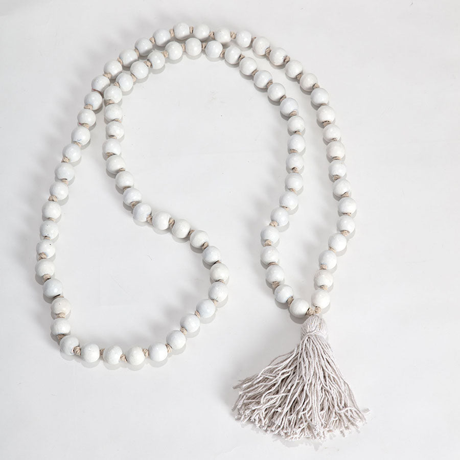 120cm XL White Mango Wood Bead Garland w/Tassle 120x2.5cm