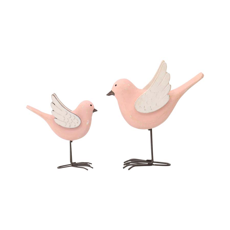 Set/2 Mum & Child Blush Birds w/ Wings Up 13x5x13/10x4x10cm